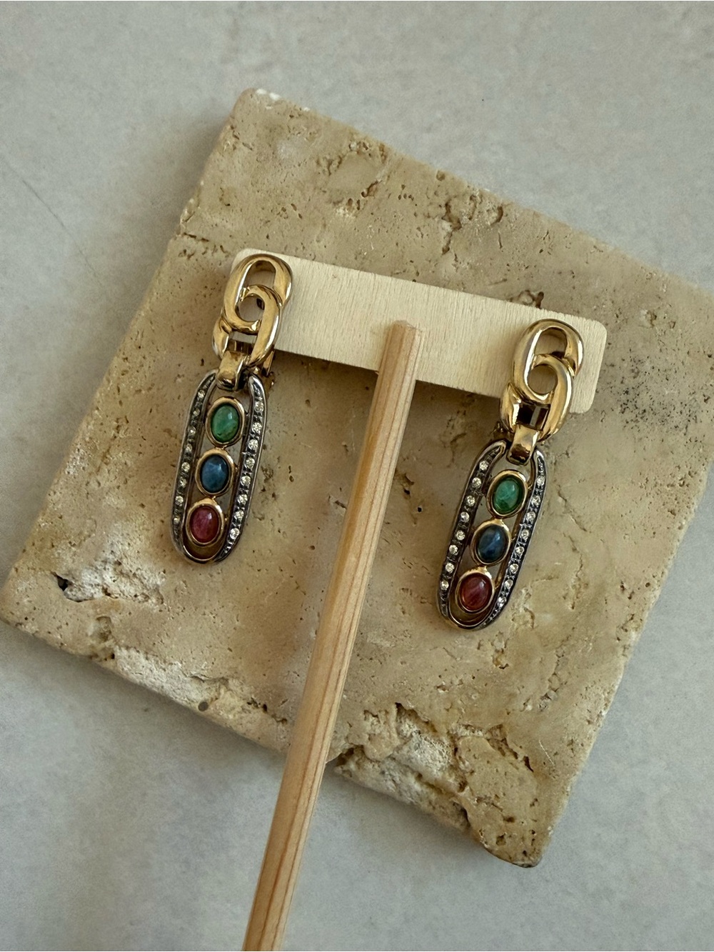 Vintage Gold Multi-Stone Drop Earrings - Women Jewelry